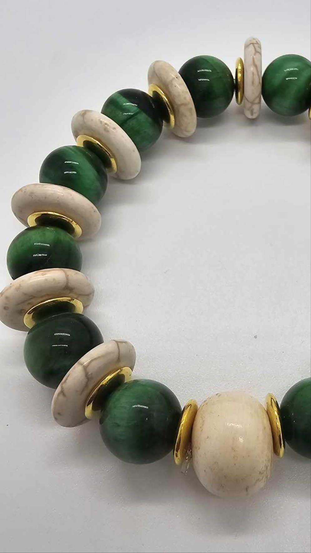 Green Tiger Eye and Ivory Bone Bracelet (Bracelet 1478)