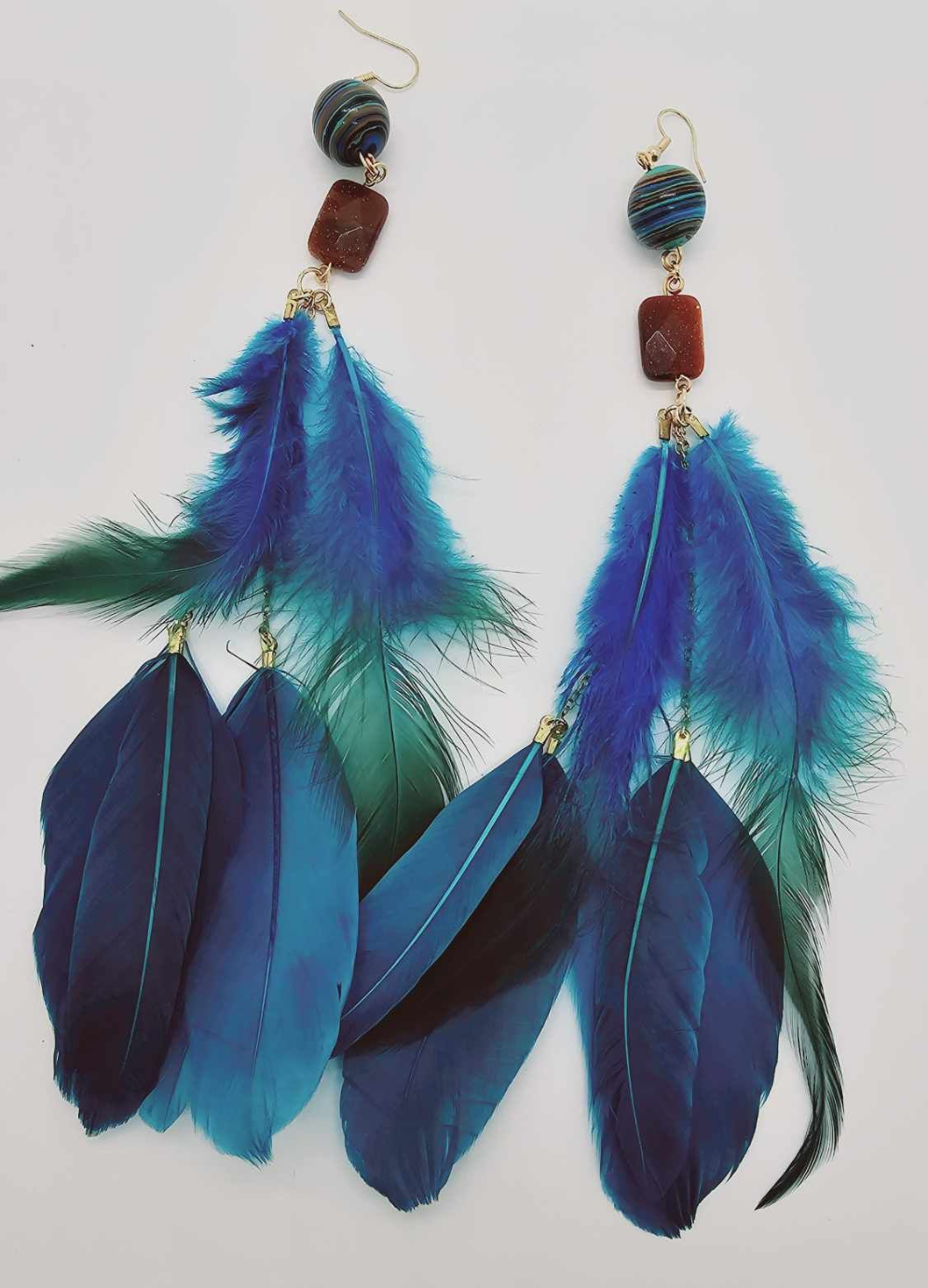 Turquoise and teal feather Earrings (BBW 1442)