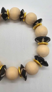 Batik Bone Spacers and Natural Wood Bracelet (Bracelet 1482)