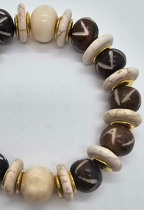 Craved Brown Bone and Ivory Bone Bracelet (Bracelet 1479)