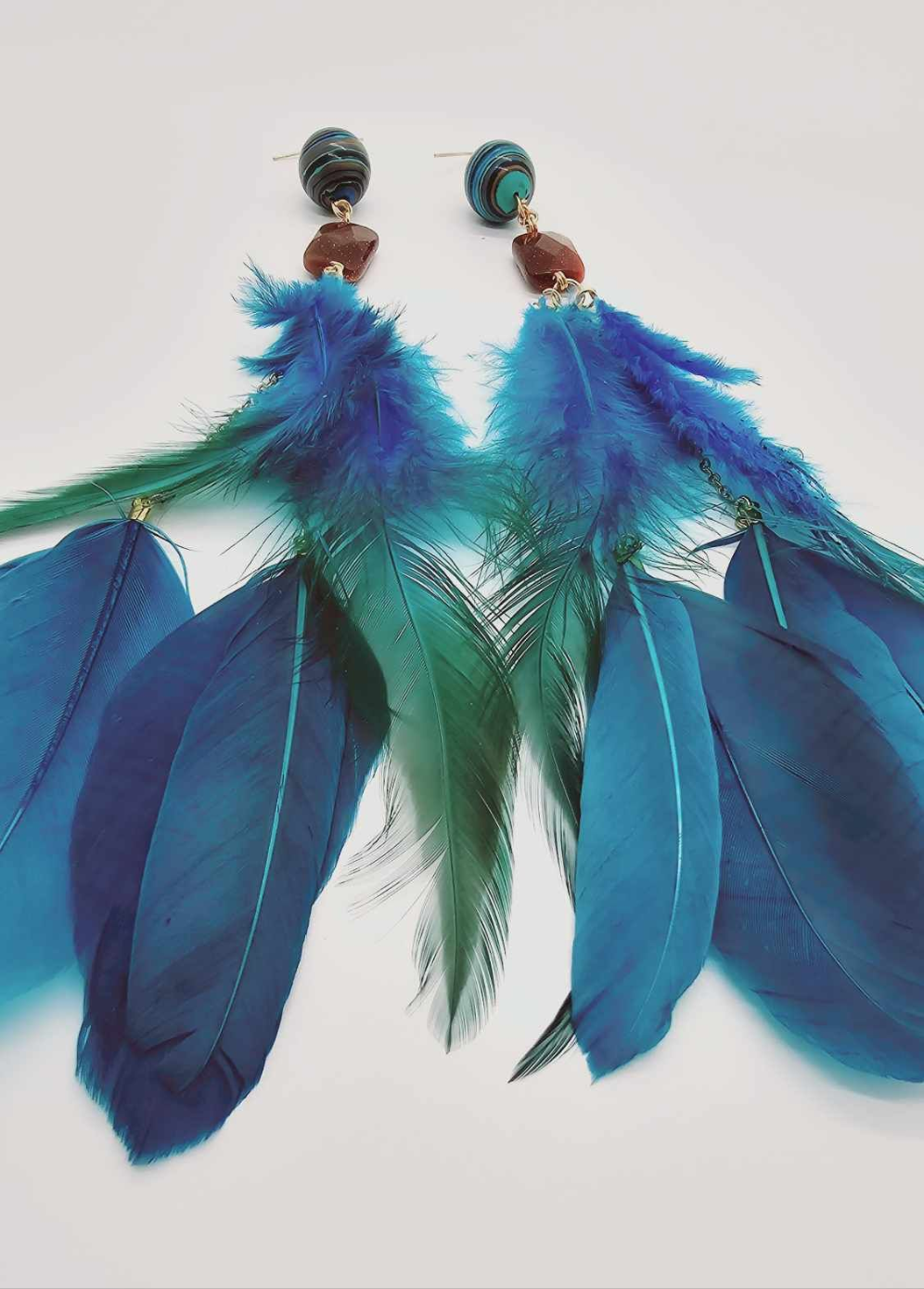 Turquoise and teal feather Earrings (BBW 1442)