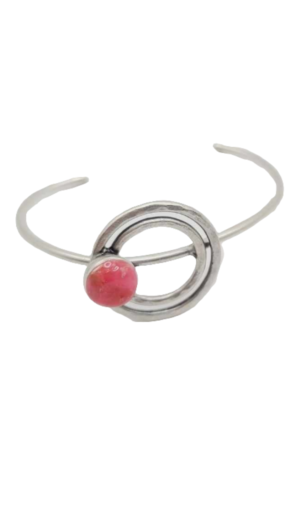 Silver Bracelet with circular pink charm (Bracelet 1515)