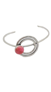 Silver Bracelet with circular pink charm (Bracelet 1515)