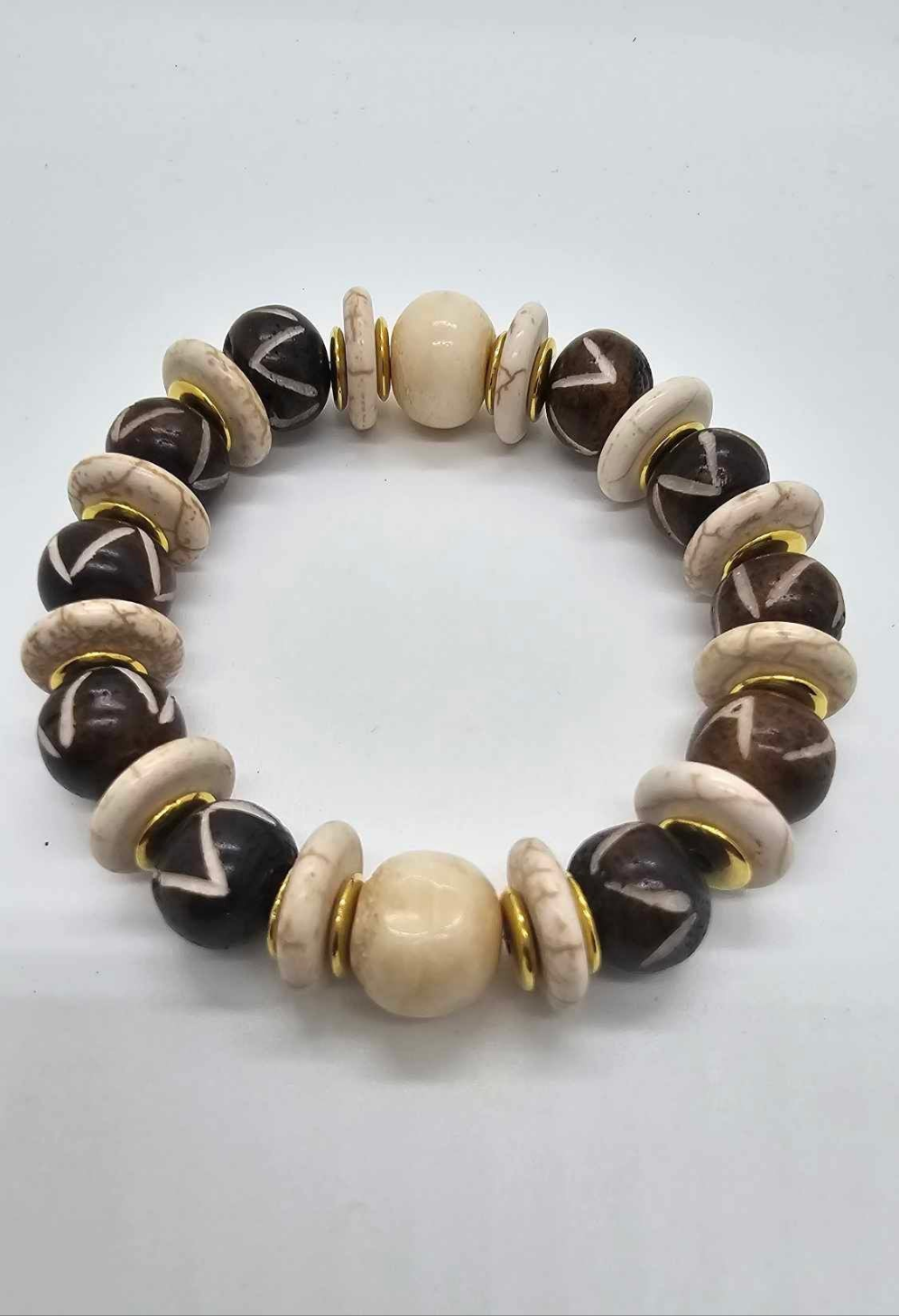 Craved Brown Bone and Ivory Bone Bracelet (Bracelet 1479)