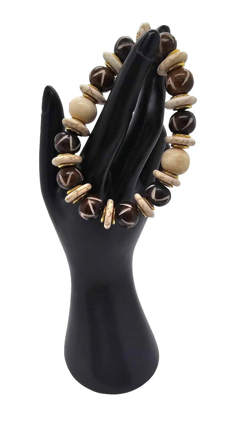 Craved Brown Bone and Ivory Bone Bracelet (Bracelet 1479)