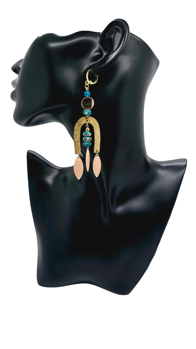 Teal and brass earrings! (1278 Mosaic)