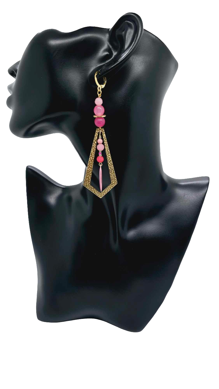 Pink and brass earrings! (1281 Mosaic)