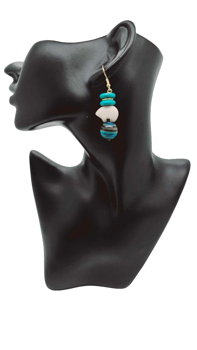 Teal green beaded Earrings (Short 1465)