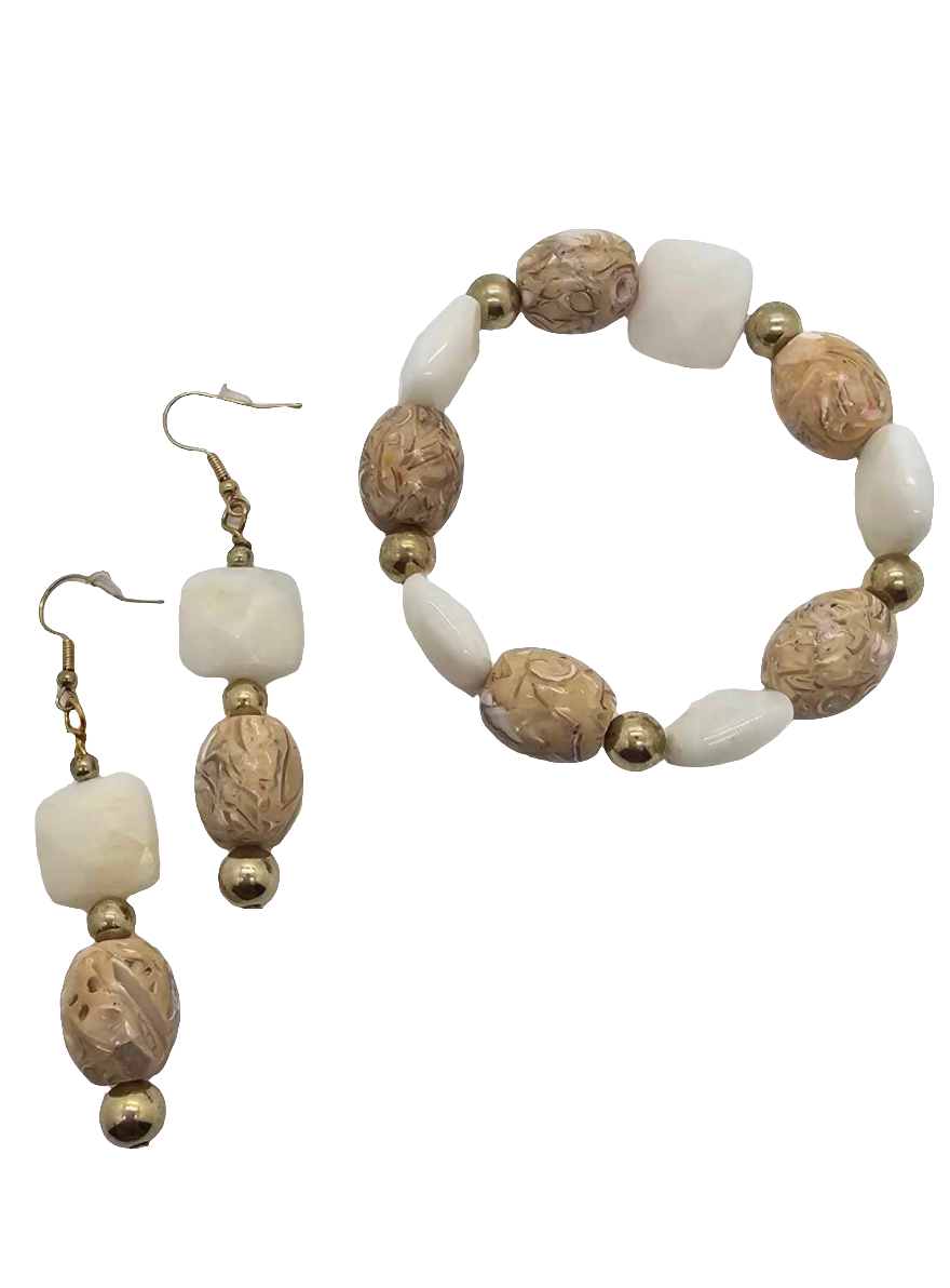 Mother of Peral and Quartz Bracelet and Earring set (Ethnix 1477)