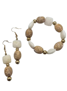 Mother of Peral and Quartz Bracelet and Earring set (Ethnix 1477)