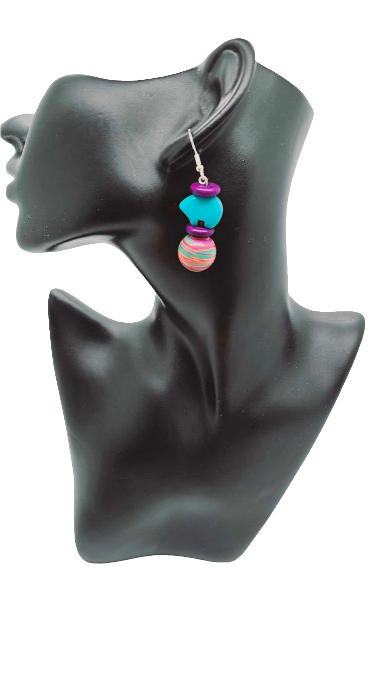 Turquoise and orange Earrings (Short 1463)