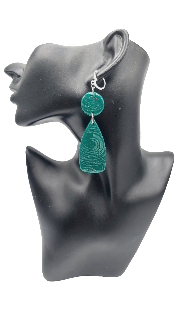 Teal green clay Earrings (Mosaic 1377)