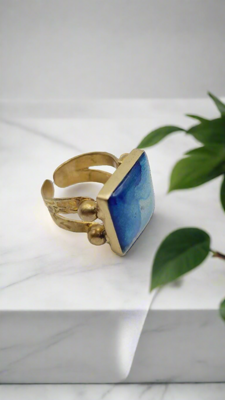 Raw brass and blue Ring (Bracelet 1416)