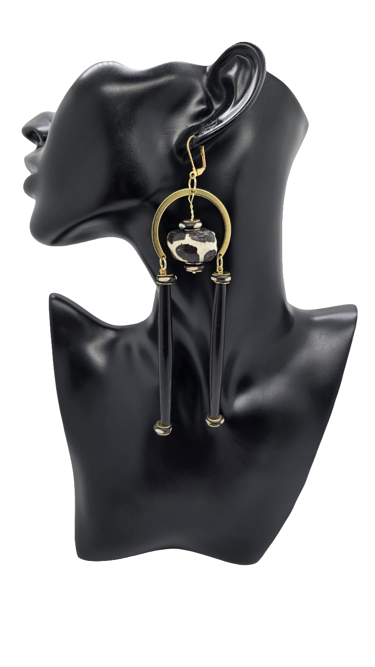 Black and white brass earrings (Ethnix 1590)