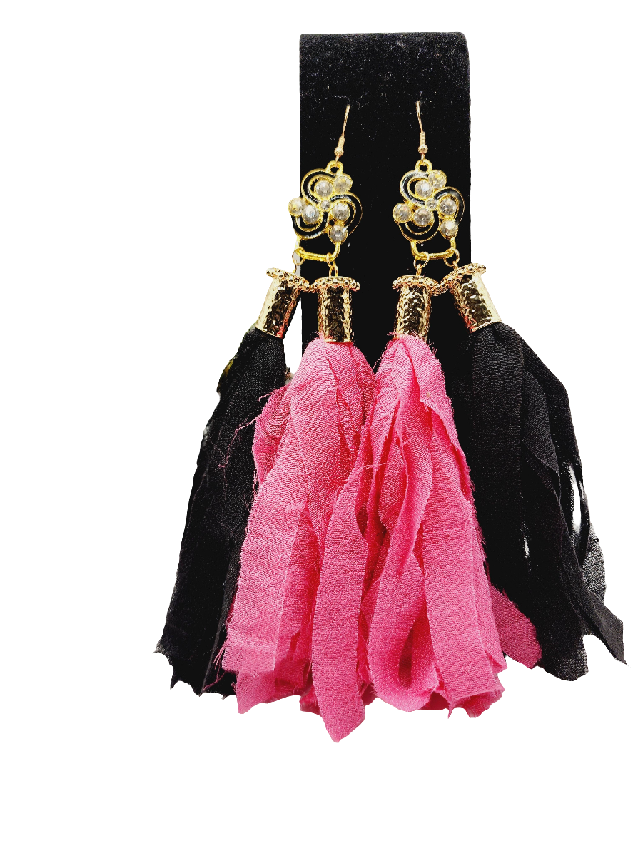 Pink and Black tassel earrings (BBW 1066)