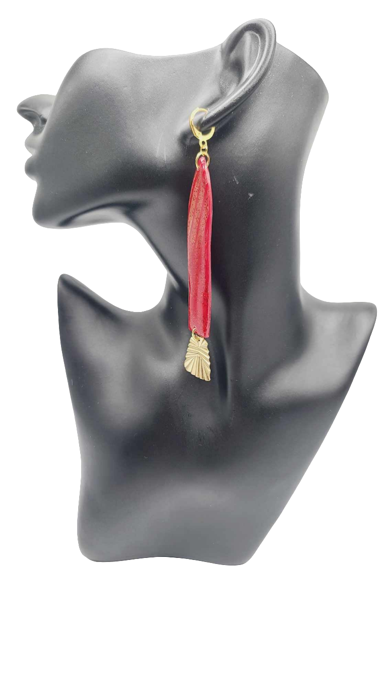 Red and brass clay Earrings (Gold Rush 1393)