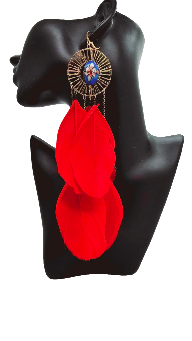 Red feather Earrings (BBW 1445)