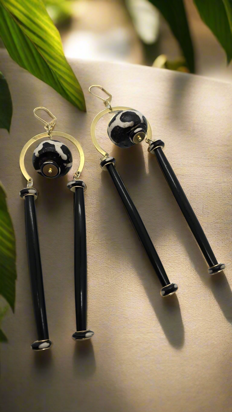 Black and white brass earrings (Ethnix 1590)