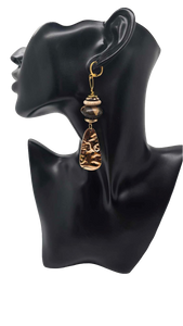 Animal Print Bone Bead and Gold Hammered Charm Earrings (Gold Rush 1473)