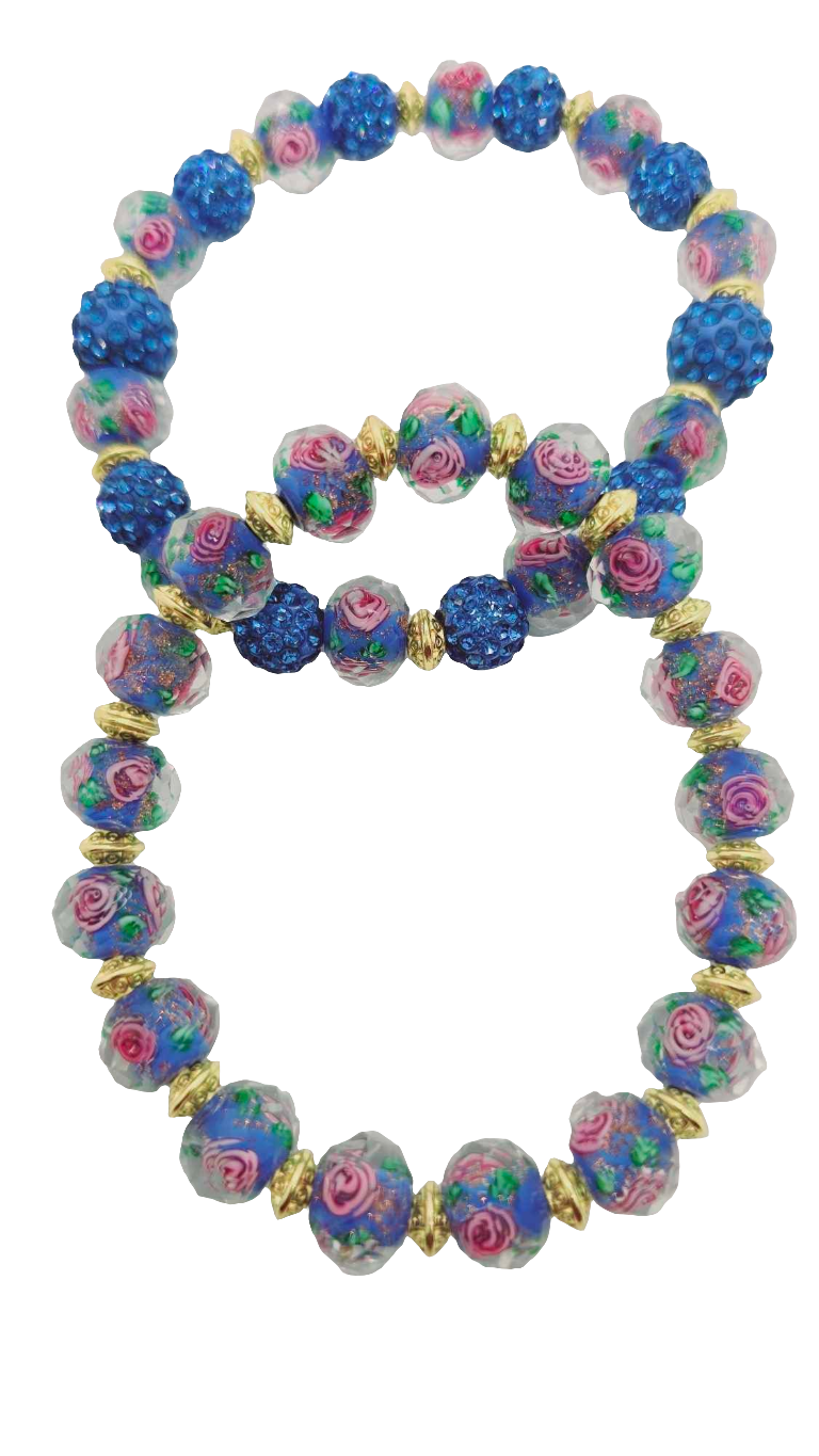 Blue and Pink glass Bracelet set (Bracelet 1335)