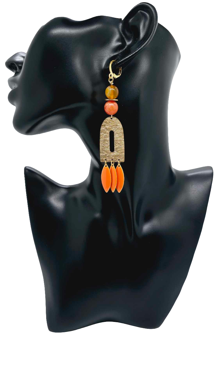 Orange and brass earrings! (1273 Mosaic)