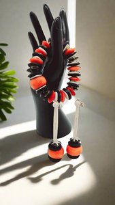 Orange and black Bracelet and earrings set (Ethnix 1309)