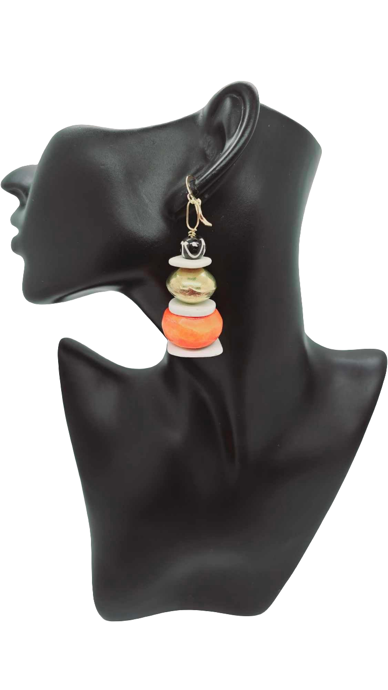 Orange batik bone Earrings (Ethnix 1328)