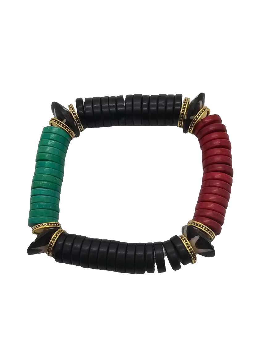 Batik Bone and Red, Black, Green Bone Spacers Bracelet (Bracelet 1492)