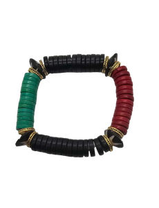 Batik Bone and Red, Black, Green Bone Spacers Bracelet (Bracelet 1492)