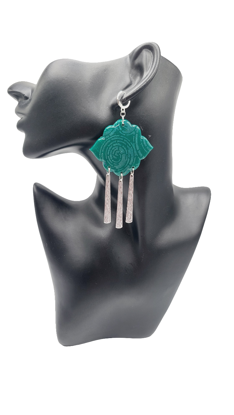 Teal green clay Earrings (Savage Silver 1374)