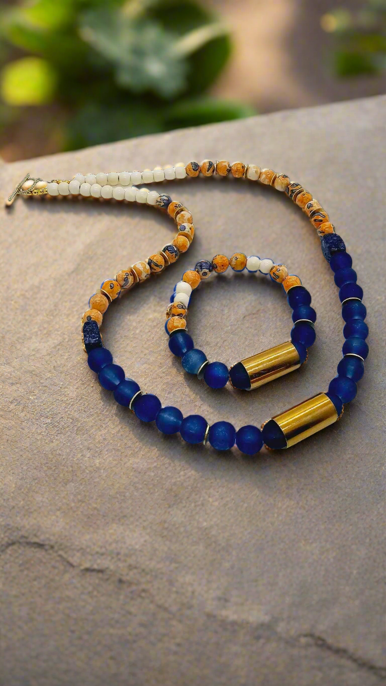Orange Rain Flower beaded necklace set! (1251 Influencer)