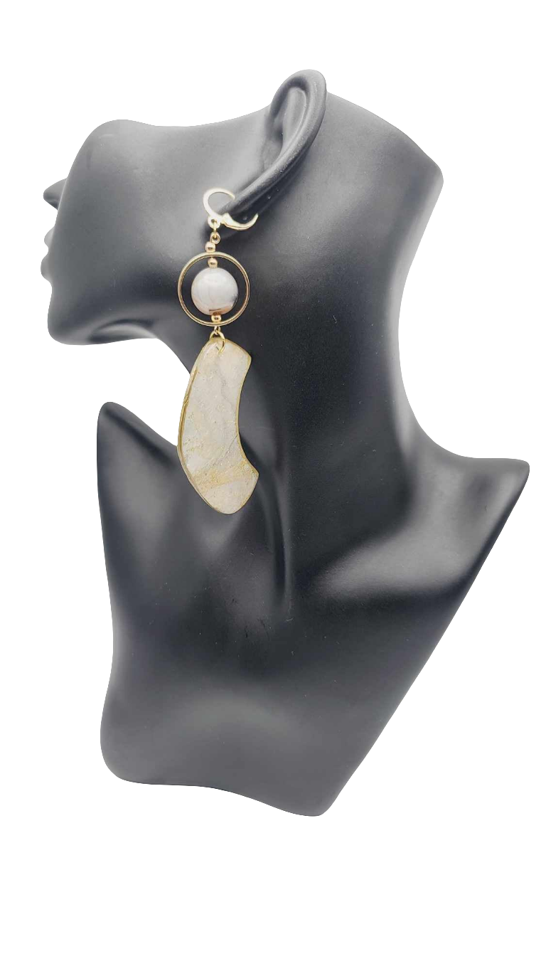 Beige marble clay Earrings (Gold Rush 1496)