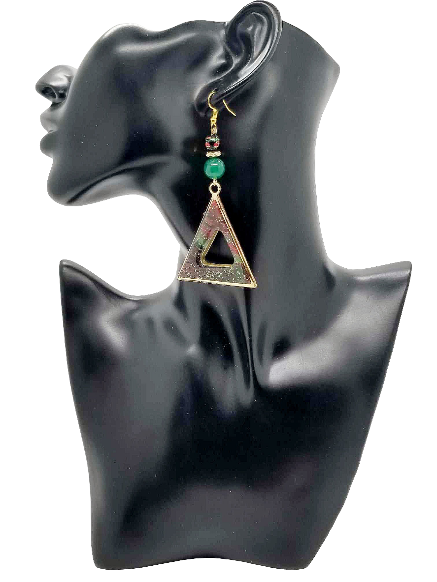 Red Green and Black clay earrings (Ethnix 1214)