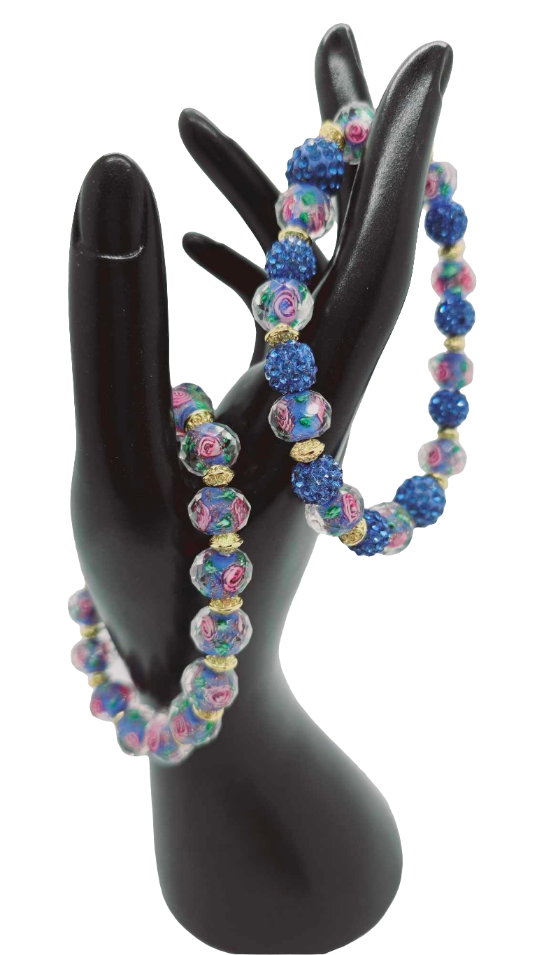 Blue and Pink glass Bracelet set (Bracelet 1335)