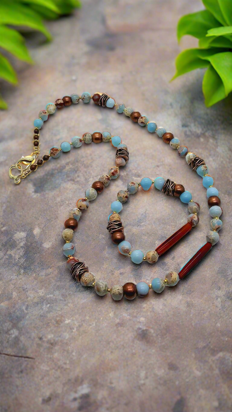 Sky Blue Jasper necklace set! (1260 Influencer)