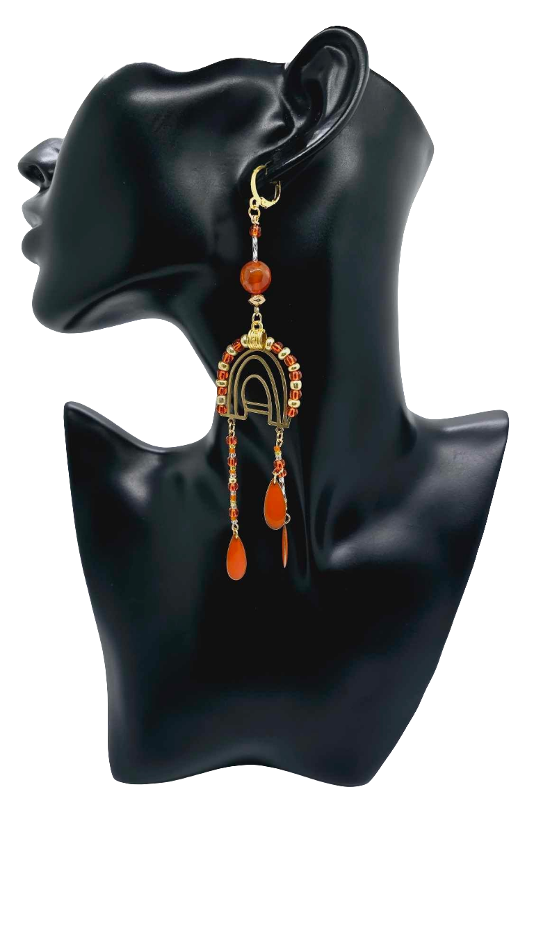 Orange and brass earrings! (1277 Mosaic)