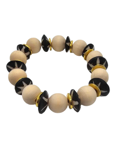 Batik Bone Spacers and Natural Wood Bracelet (Bracelet 1482)