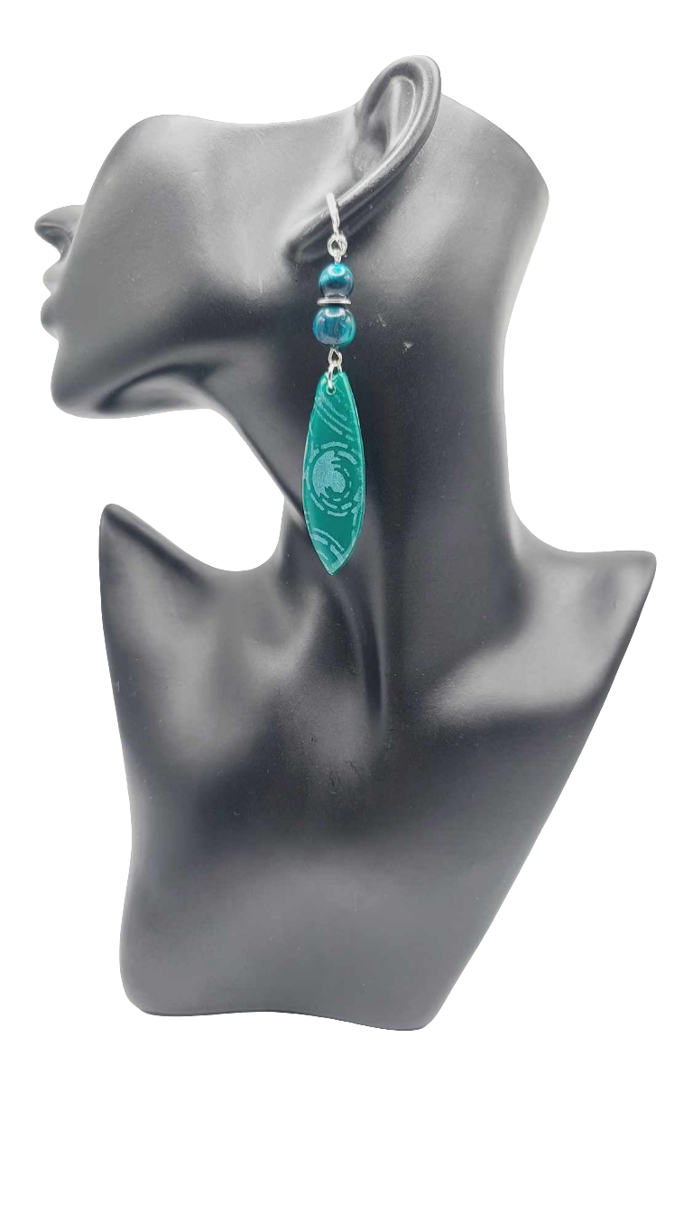 Teal green and silver clay Earrings (Savage 1394)