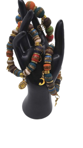 Colorful African Kente Beads and Charm Bracelets (Bracelet 1489)