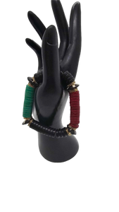 Batik Bone and Red, Black, Green Bone Spacers Bracelet (Bracelet 1492)