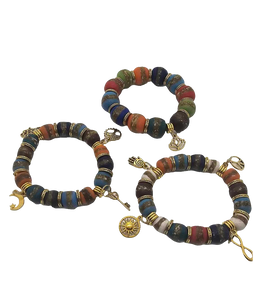 Colorful African Kente Beads and Charm Bracelets (Bracelet 1489)