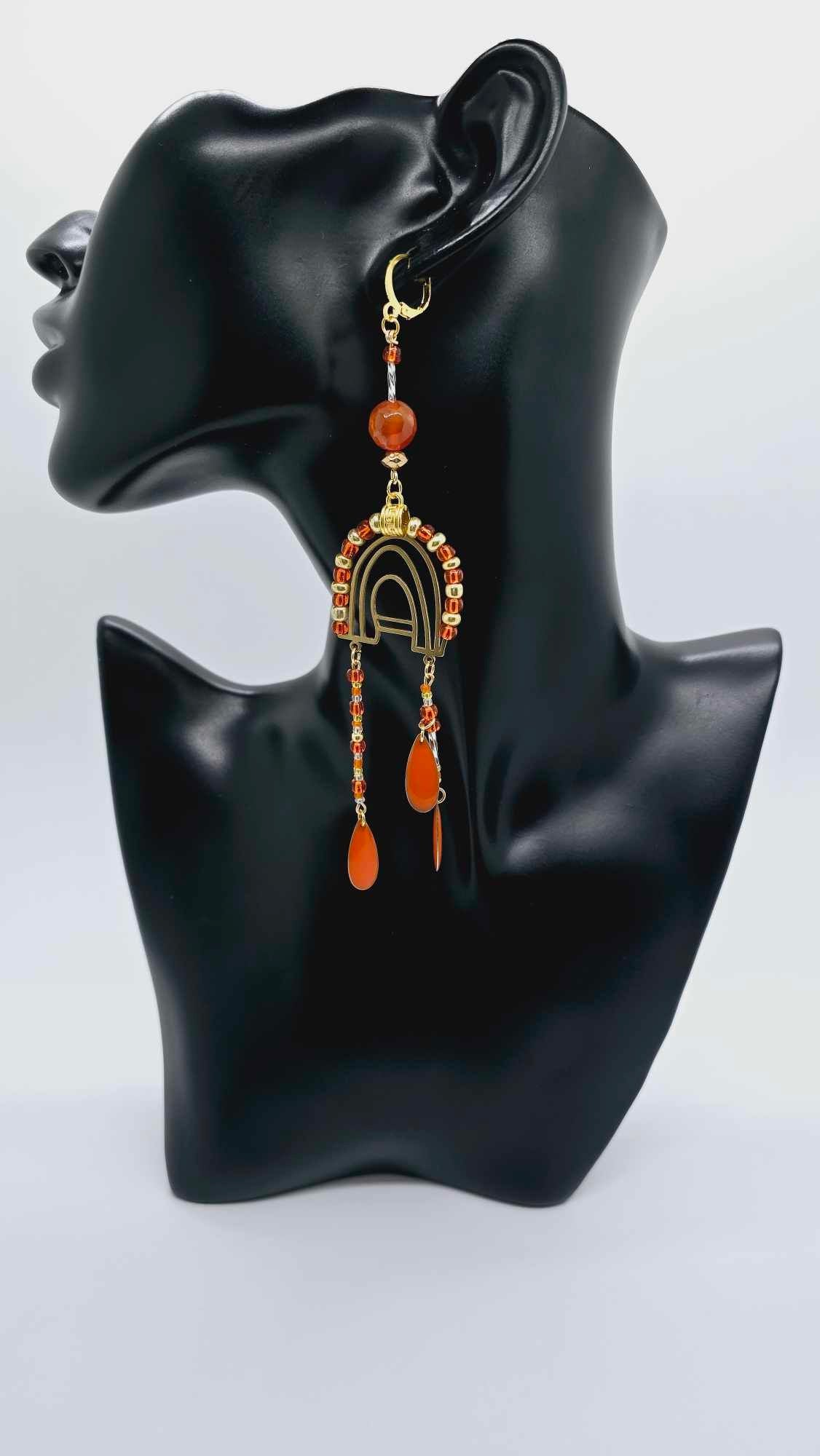 Orange and brass earrings! (1277 Mosaic)