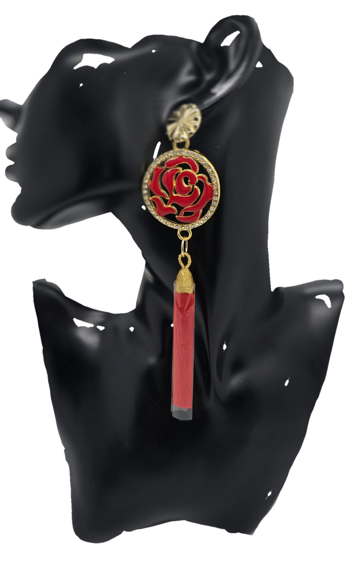 Crimson Bloom Tassel Earrings (Mosaic 1689)