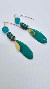 Teal green and gold earrings! (1287 Mosaic)