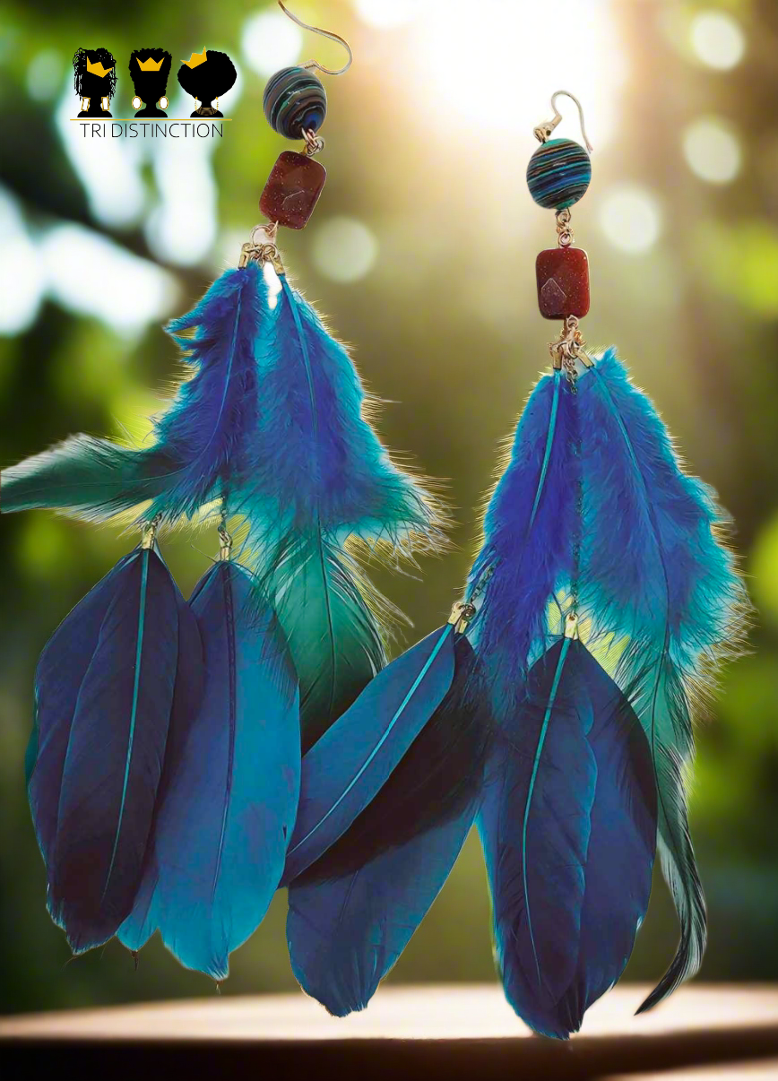 Turquoise and teal feather Earrings (BBW 1442)