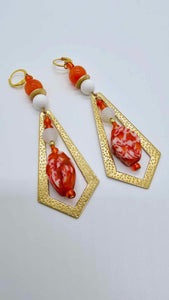 Orange and hammered brass earrings! (1272 Mosaic)