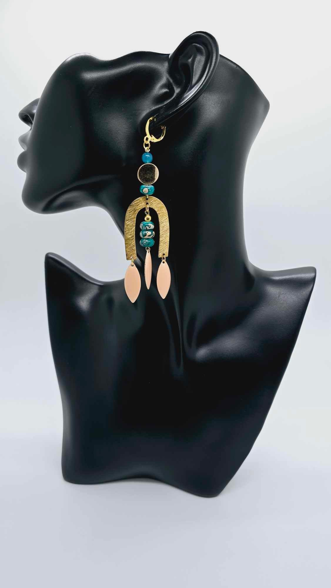Teal and brass earrings! (1278 Mosaic)