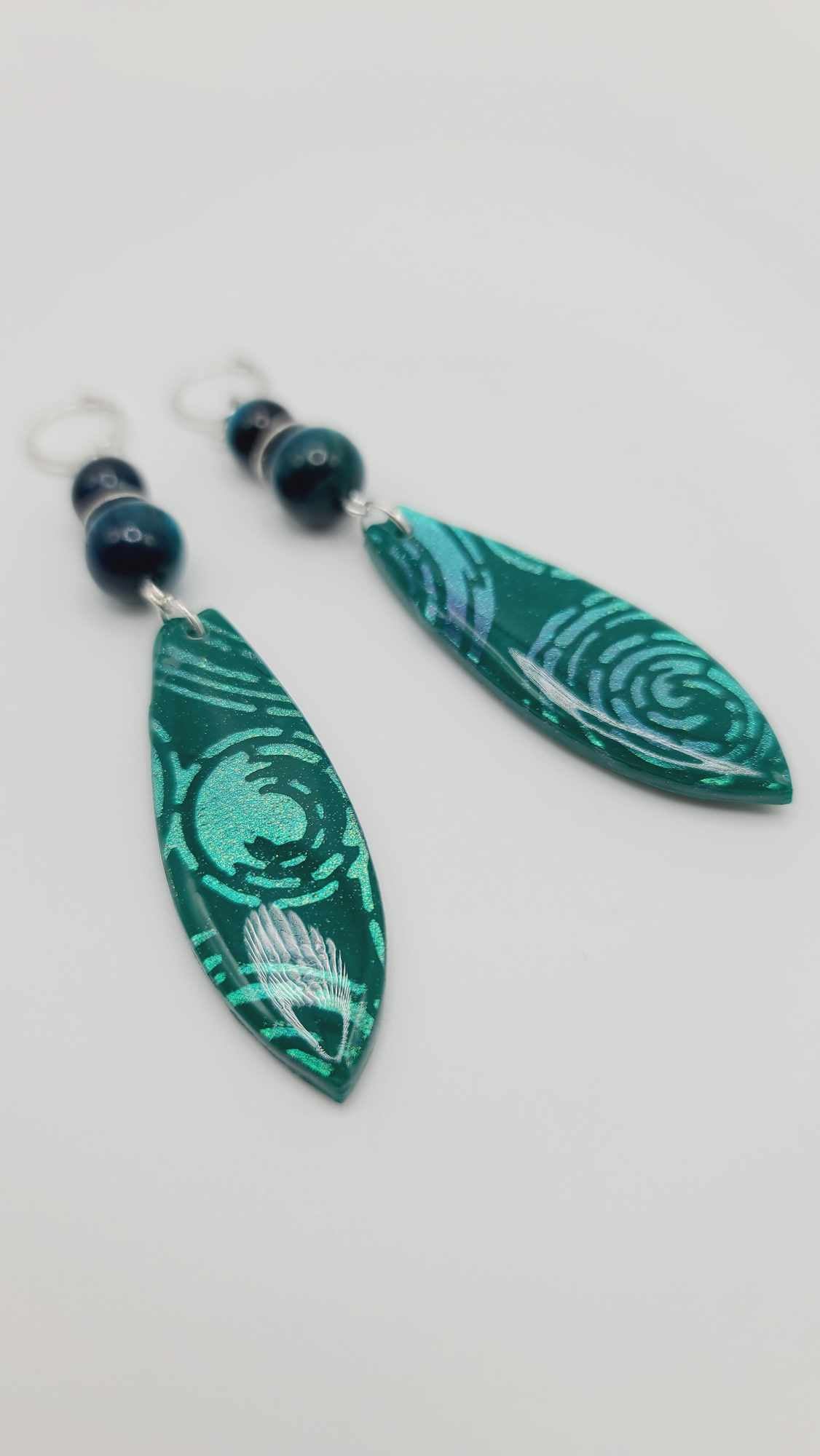 Teal green and silver clay Earrings (Savage 1394)