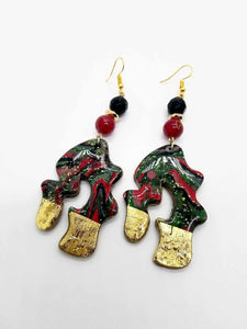 Red Green and Black clay earrings (Ethnix 1181)