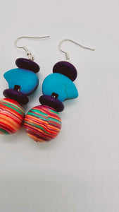 Turquoise and orange Earrings (Short 1463)